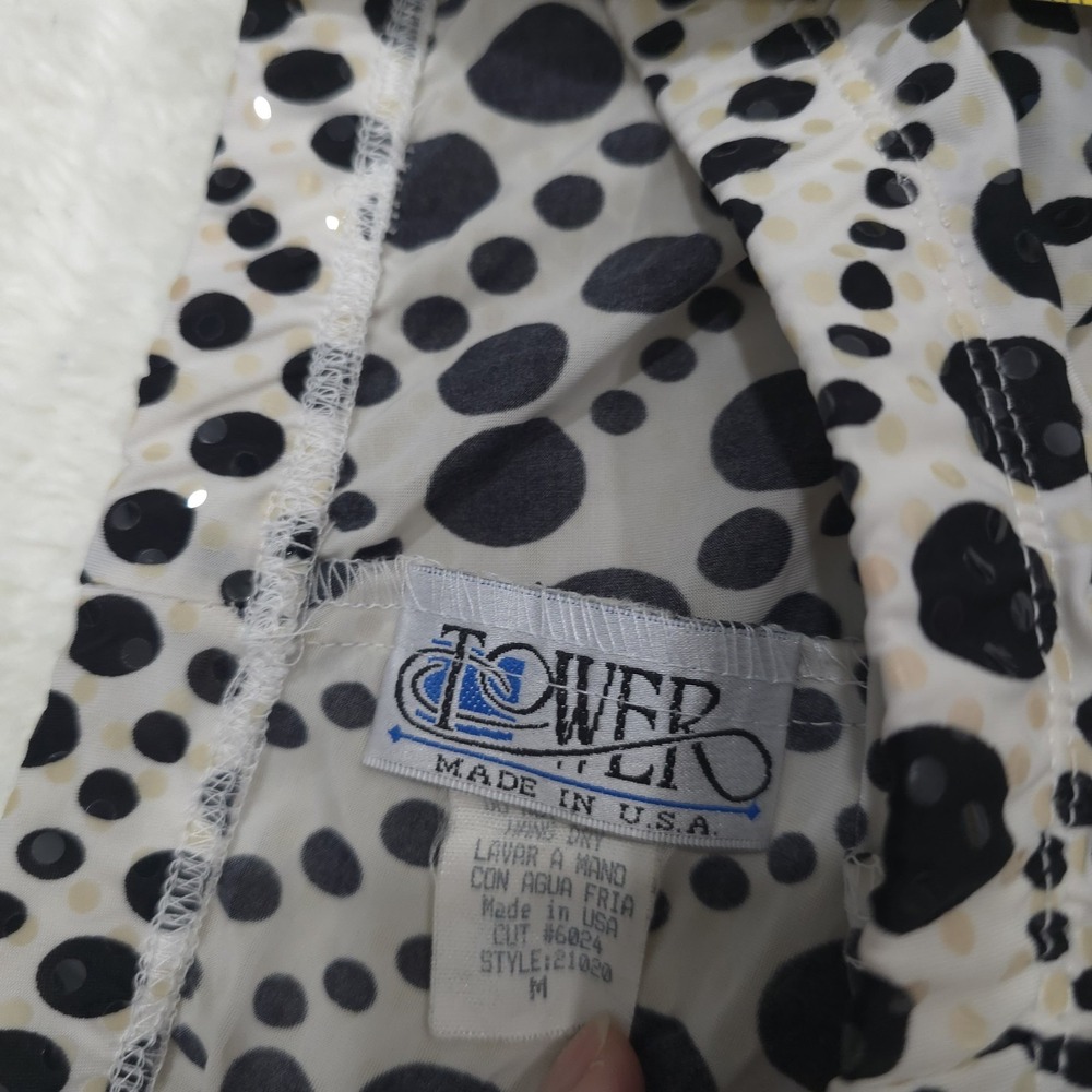 TOWER Vintage 90s Polka‎ Dot Wide Leg Palazzo Pants White Black Sequin Size M - Picture 12 of 13